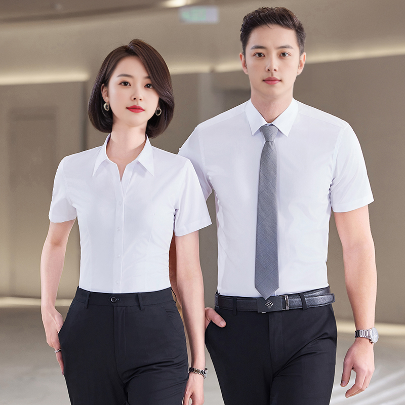 短袖衬衫竹纤维工作服免烫透气