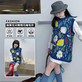 复古毛衣马甲女童套头针织背心早春2026春秋新款 宽松外穿无袖 上衣