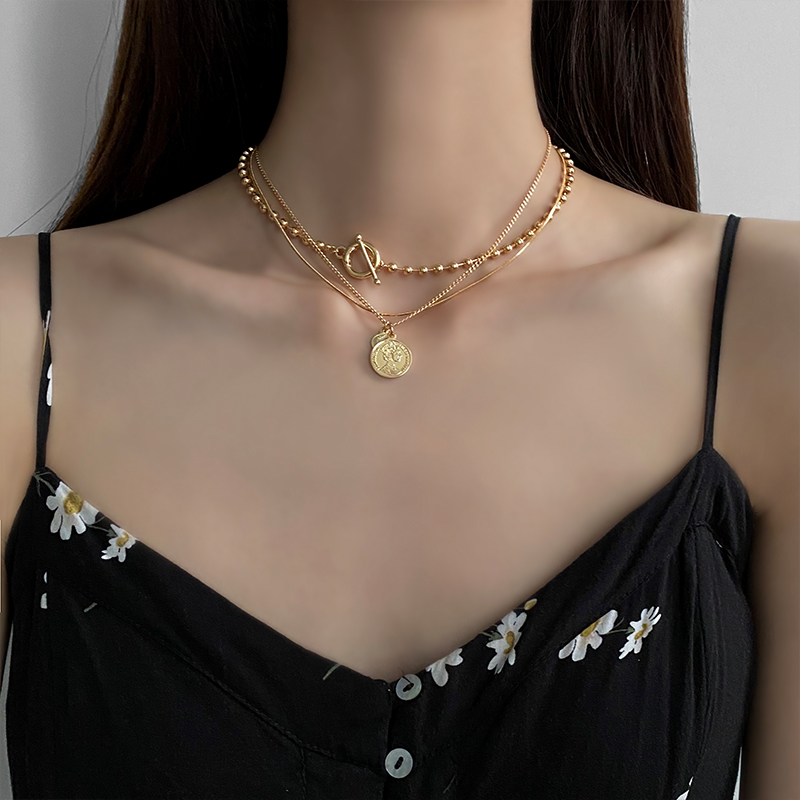 欧美冷淡风人头像吊坠项链女多层叠戴ins潮轻奢小众设计感锁骨链