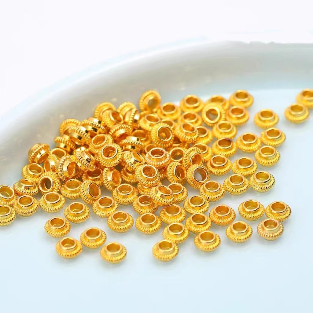 保色18K包金飞碟隔珠雪花车轮隔片算盘珠子小金珠手链项链diy配饰