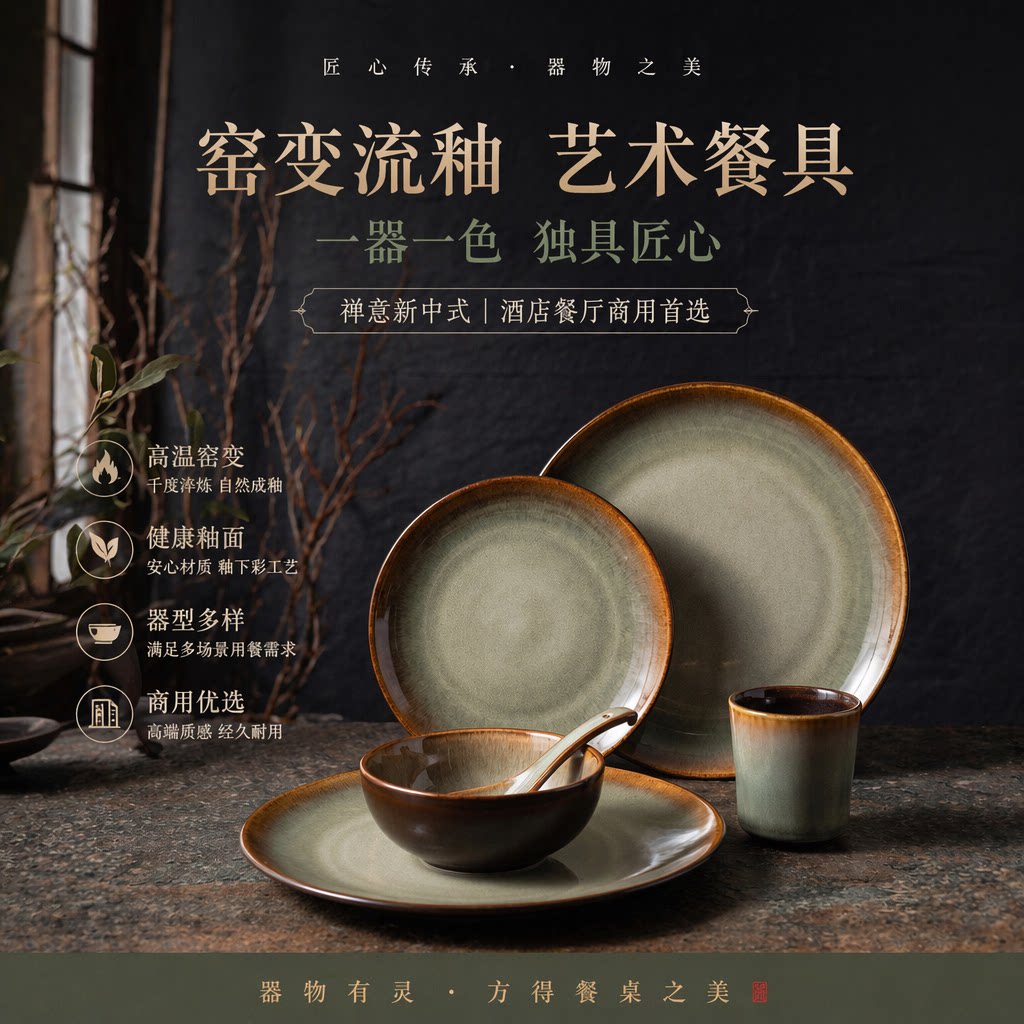 日式流釉餐具酒店餐厅摆台四件套