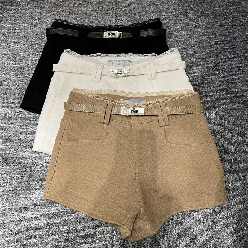 蕾丝拼接腰头休闲短裤女2025秋冬新款高腰显瘦阔腿裤靴裤百搭热裤