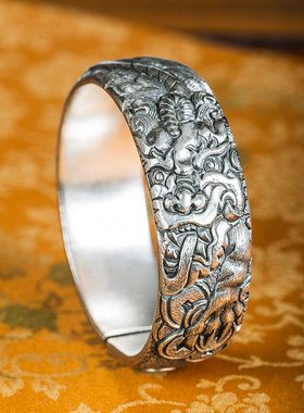 百银貔貅招财足银大师傅银手镯