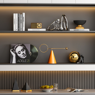 现代轻奢家居领导办公室软装高档电镀金工艺品客厅电视柜壁柜摆件