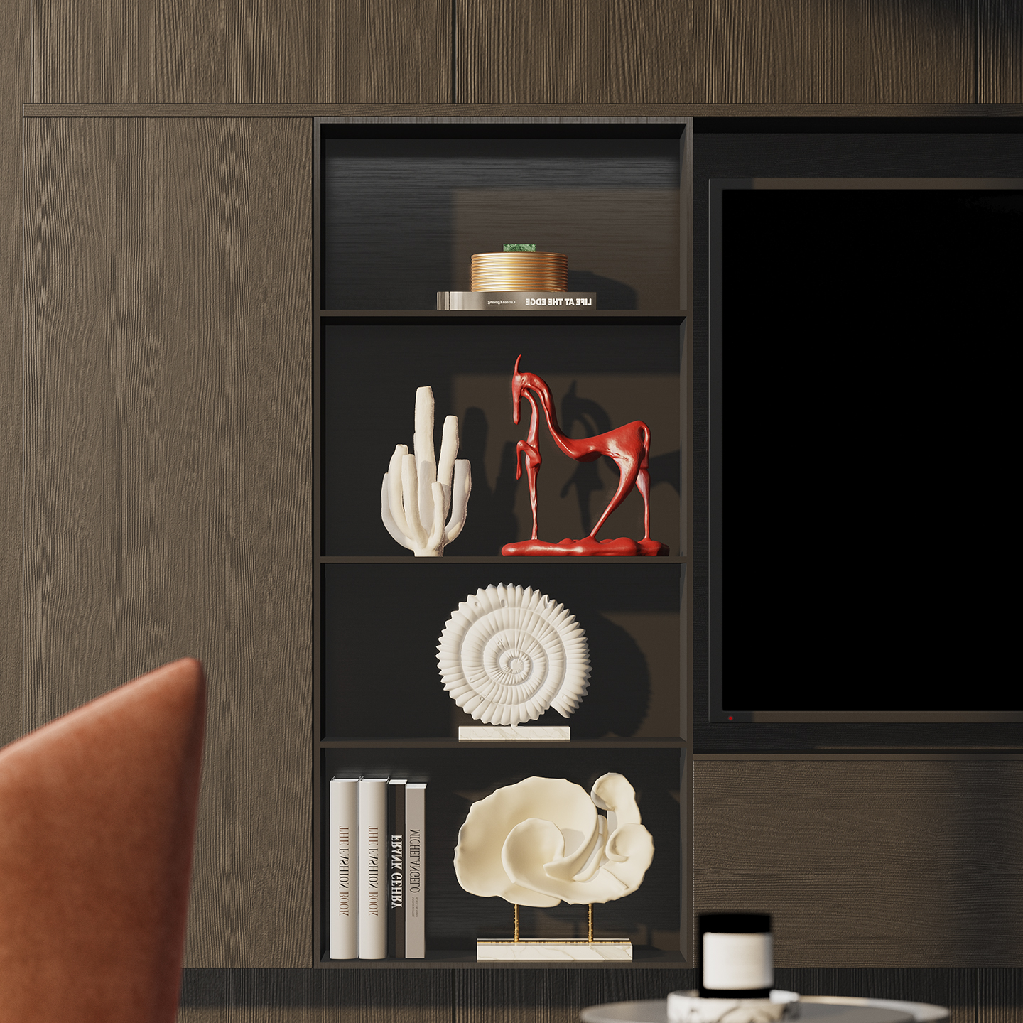 中古风电视柜珊瑚摆件客厅样板房茶室开放格设计师款软装组合陈列