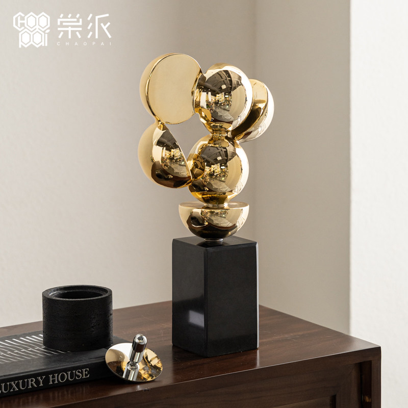 现代轻奢电镀金几何抽象小雕塑艺术摆件客厅玄关电视柜酒柜装饰品
