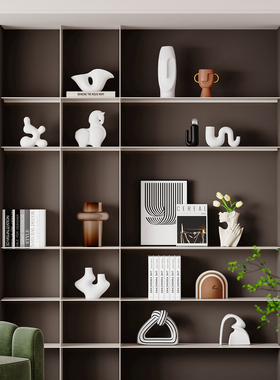 现代简约书柜开放格摆件样板房领导办公室壁龛设计师组合软装饰品