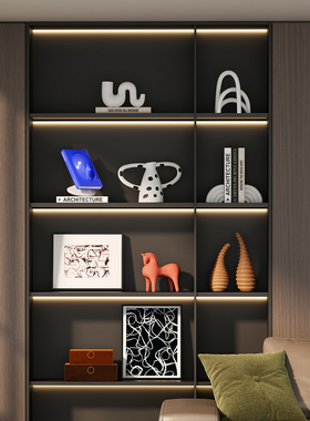 中世纪风格高端壁龛艺术装饰样板房客厅书房电视柜壁龛开格子装饰