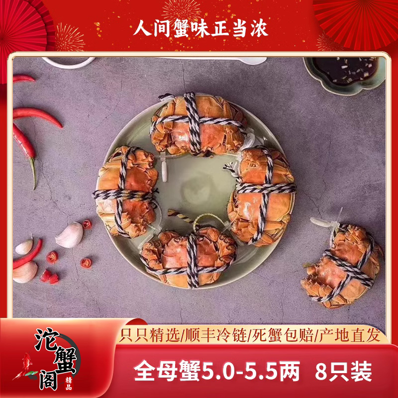 【鲜活螃蟹】沱蟹阁沱湖五河沱湖螃蟹大闸蟹纯母5.0两送礼8只装
