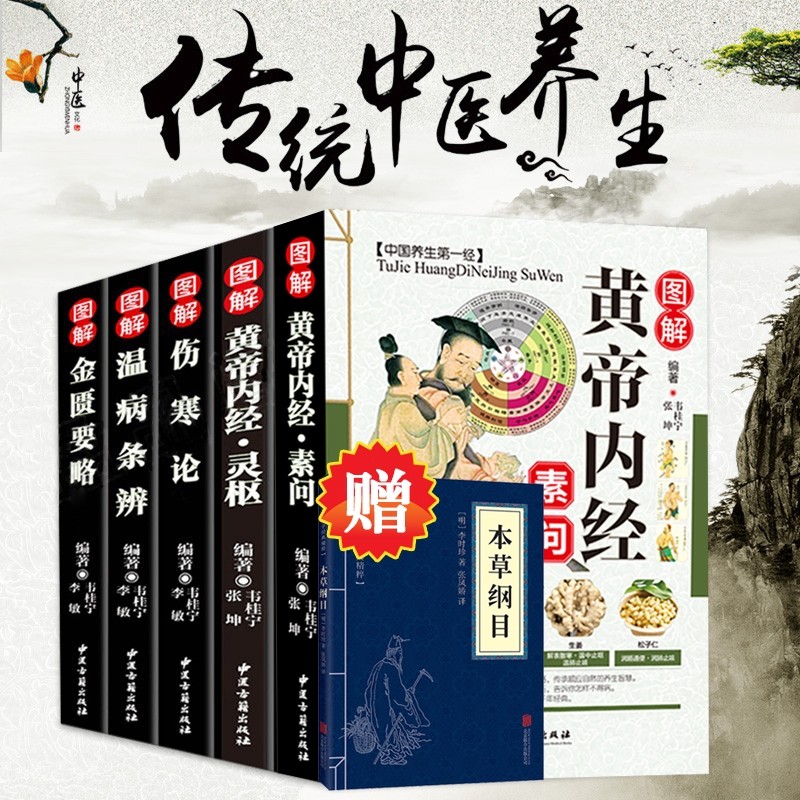 图解版全5册!中医四大名著全套原著正版白话版中医书籍大全全集皇帝黄帝内经素问灵柩温病条辨伤寒论金匮要略张仲景_虎窝淘