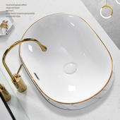 台下改台上洗脸盆陶瓷轻奢椭圆形半嵌入式 台中盆卫生间阳台洗手盆