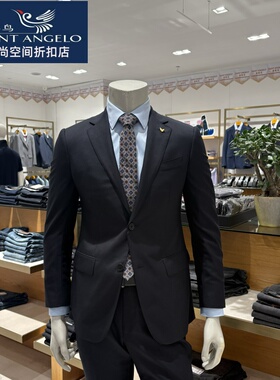 报喜鸟男士西服套装商务休闲100%山羊绒面料黑色百搭正品舒适大气