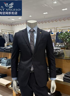 报喜鸟男士西服套装商务休闲100%山羊绒面料黑色百搭正品舒适大气