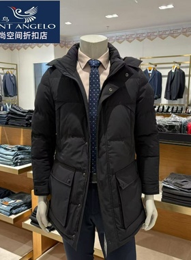 报喜鸟男中长款羽绒服黑色百搭保暖HG运动系列双开衩生活休闲正品