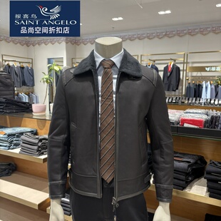 报喜鸟男士皮衣黑色皮毛一体商务休闲冬款保暖正品专柜 11800翻领