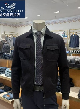 报喜鸟男士羊毛夹克外套针织休闲运动系列HG黑色百搭舒适秋季新款