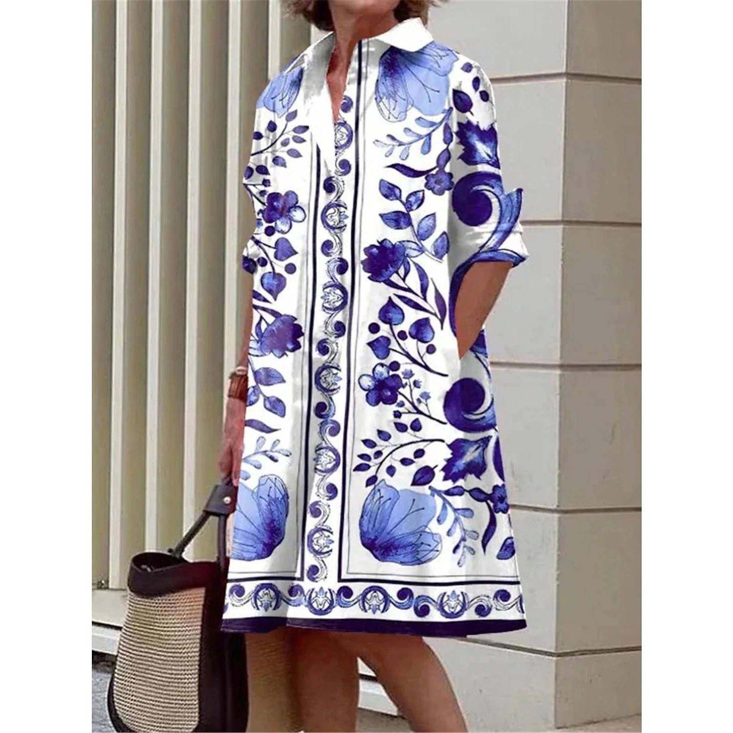 S-5Xl Summer Shirt Dress White Blue Evening Vintage Dresses