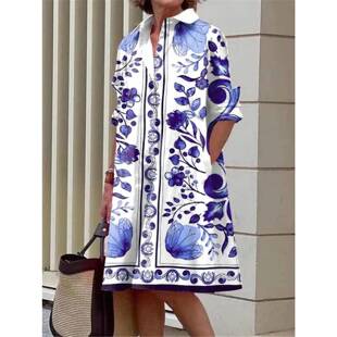 S-5Xl Summer Shirt Dress White Blue Evening Vintage Dresses