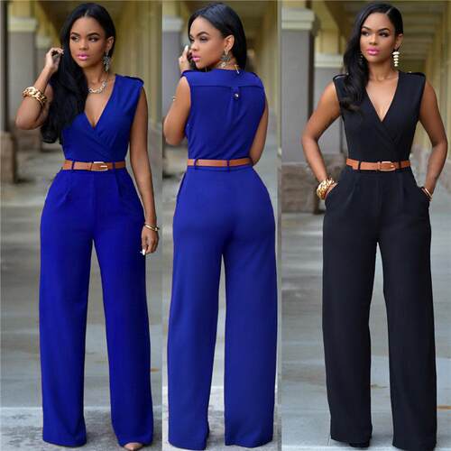 Women's high waisted collar wide leg pants set with bel