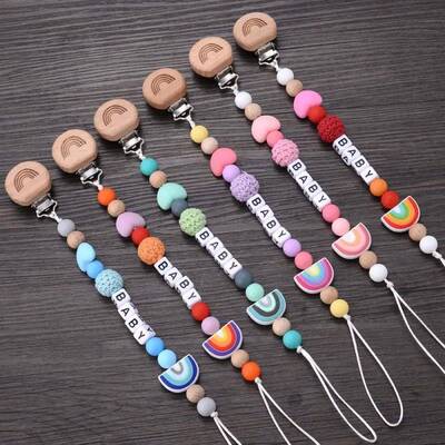 Personalize Name Pacifier Clips Holder Baby Silicone Rainbow