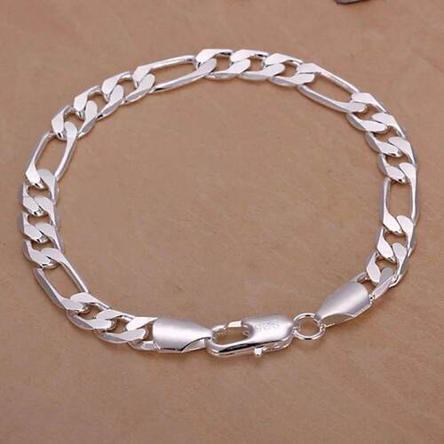 Fine 925 Sterling silver bracelets 6-8mm Women Men chain wed