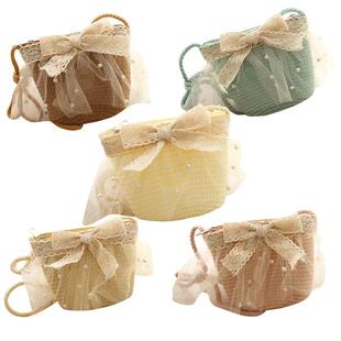 2023 New Summer Princess Straw Bag Baby Girls Lace Pearl Cro