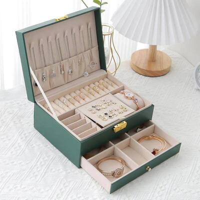 Jewelry box earring storage box necklace ring two layers