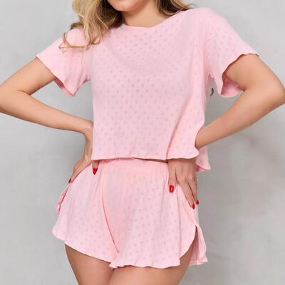 Sexy hollow breathable knitted suit性感修身镂空透气针织套装
