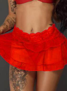 Sexy lace transparent ruffle skirt性感蕾丝透明荷叶边小短裙女