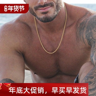 Stainless Steel Chain Men Necklace Link Golden 3mm Thick