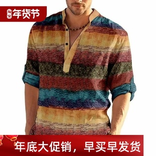 shirt for men Loose 衬衫 thin 宽松休闲V领型条纹薄款 男 striped