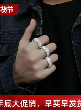 FiveRow Diamond Arc Ring Titanium Steel Popular European Ame