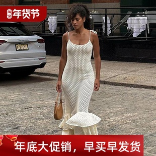 Vacation Beach Knitted Strap Long Cake Dress Women