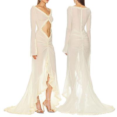 Women Babydoll Lingerie Dress Long Sleeve Chemise Mesh Night