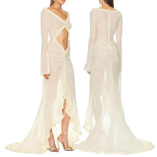 Women Babydoll Lingerie Dress Long Sleeve Chemise Mesh Night