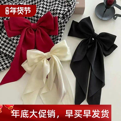 Elegant Solid Large Bow Ribbon Hair Clip For Women Girl Swee