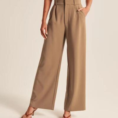 Waist belt wide leg casual suit pants for women西装裤女New