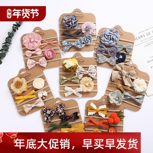 Girl Headbands Hair Set Bands Elastic Baby Bows 5Pcs Newborn