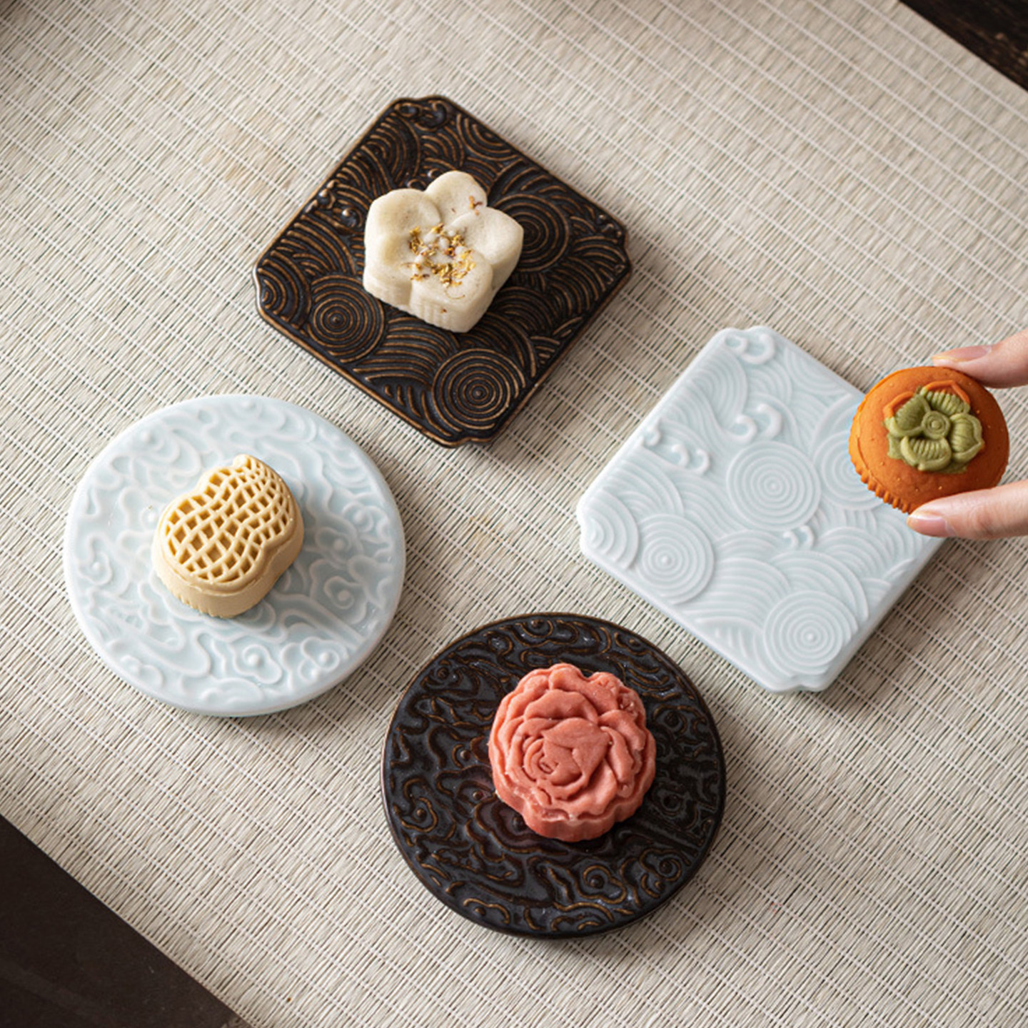 中式糕点盘茶点盘甜品台摆件点心盘中秋月饼盘喜饼展示盘陶瓷果盘