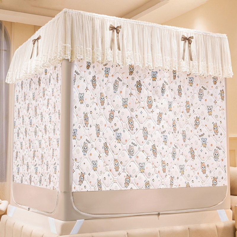 五面夹棉保暖遮光床帘蚊帐三开门