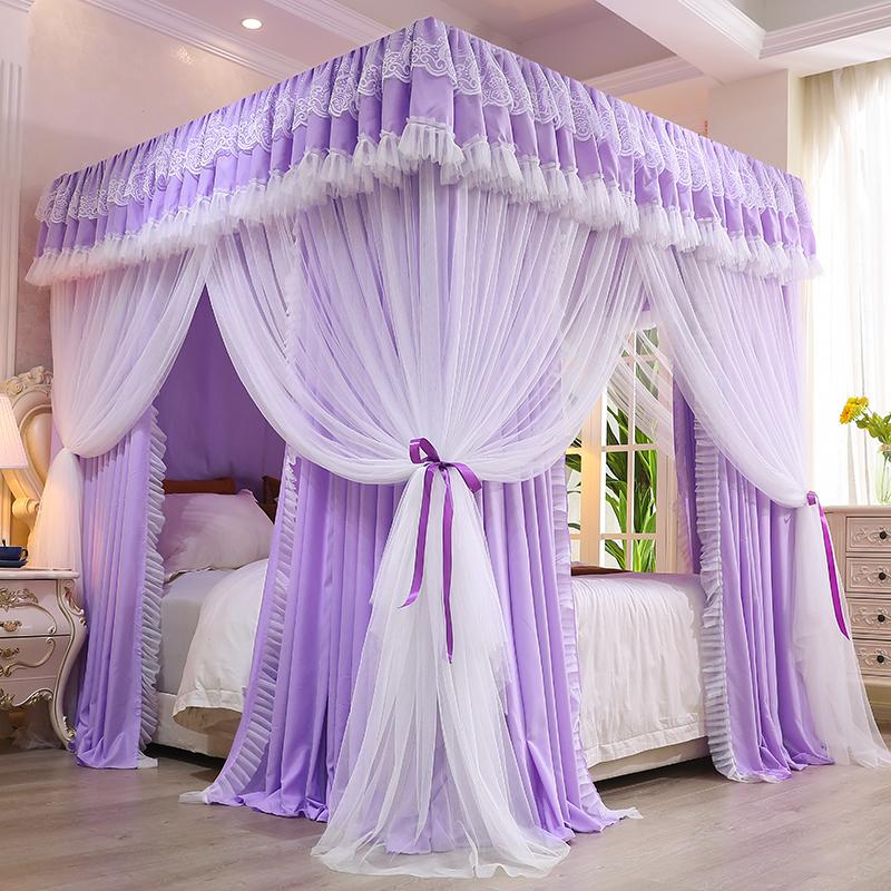公主风双层落地式宫廷蚊帐防尘遮光床帘床幔一体式加密帐纱三开门