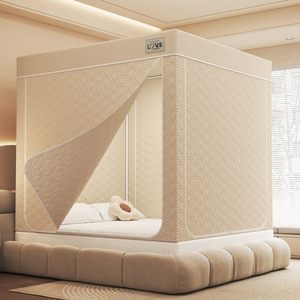 国际自营店加厚保暖五面夹棉床帘床幔遮光防风帐篷室内防寒回底三开门拉链帐