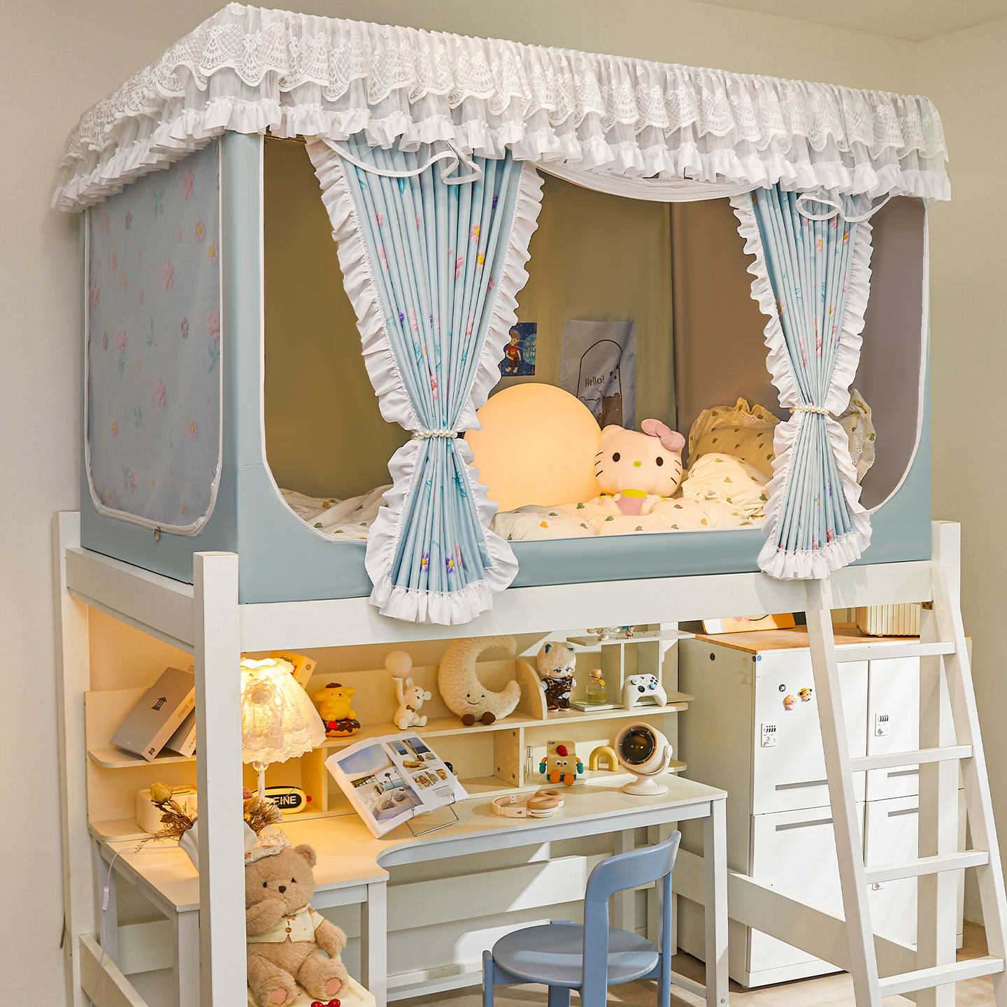 学生宿舍强遮光床帘蚊帐90*200回底3开门加厚加高1.3床幔伸缩支架