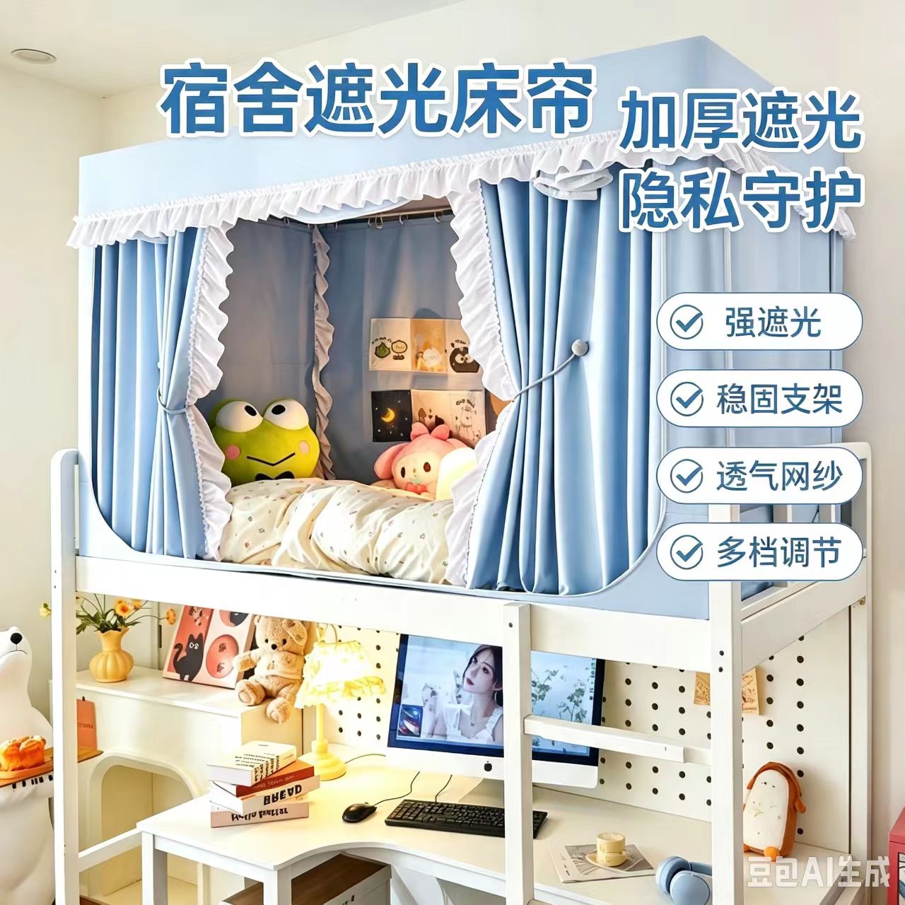 A类强遮光床帘学生宿舍蚊帐3开门