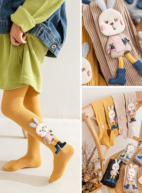 2021秋装新款 女童AB脚打底裤 韩版小童宝宝卡通棉公仔儿童连裤袜