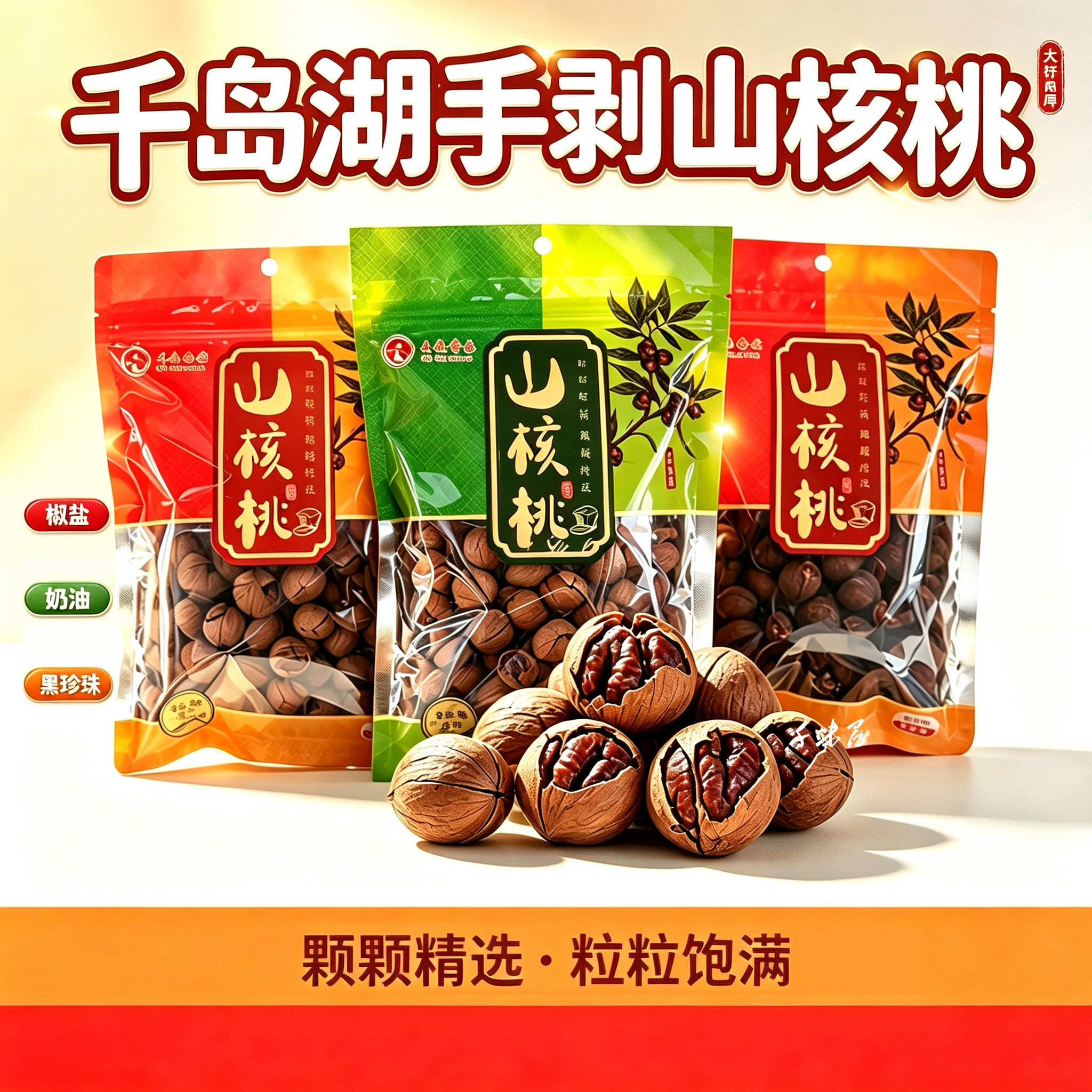 2袋包邮新货千岛湖特产水煮永成手剥大籽山核桃250g坚果炒货袋装