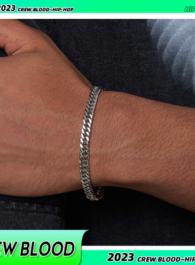 CREW复古喜平手链古巴手链钛钢银色男士健身小众配饰时尚百搭