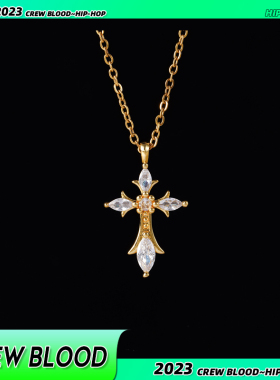 满钻十字架项链竹节链长款