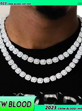 CREW美式街头满钻冰糖项链古巴链镶钻锆石嘻哈情侣配饰颈链个性