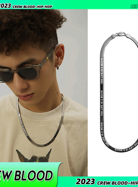 CREW欧美激光刻字蛇骨链钛钢男士hiphop嘻哈街头刀片链个性情侣